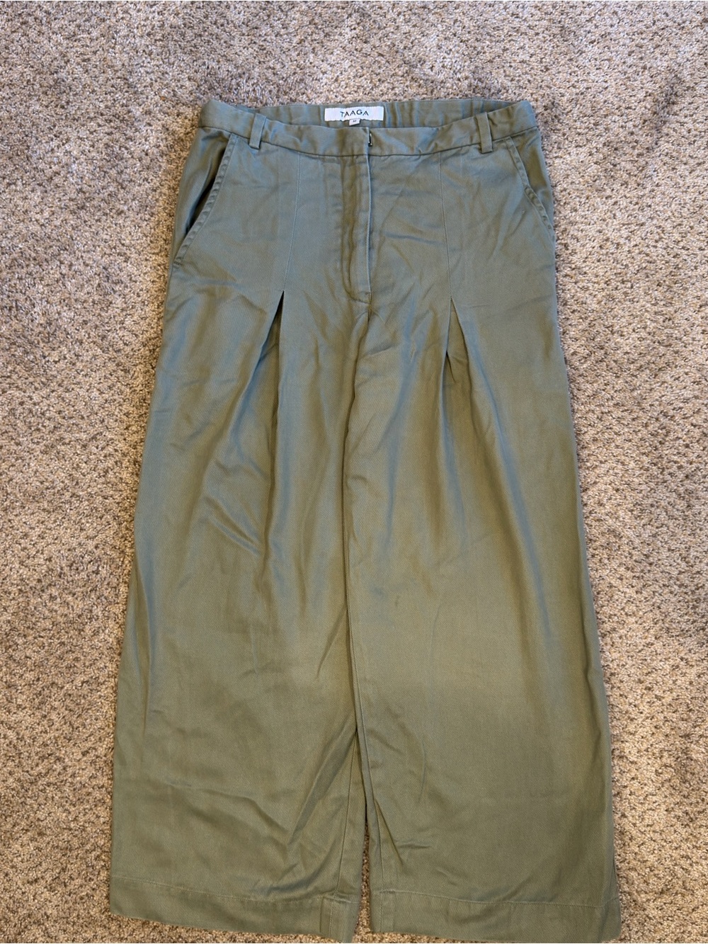 Olive Straight-Leg Pleated Women’s Pants